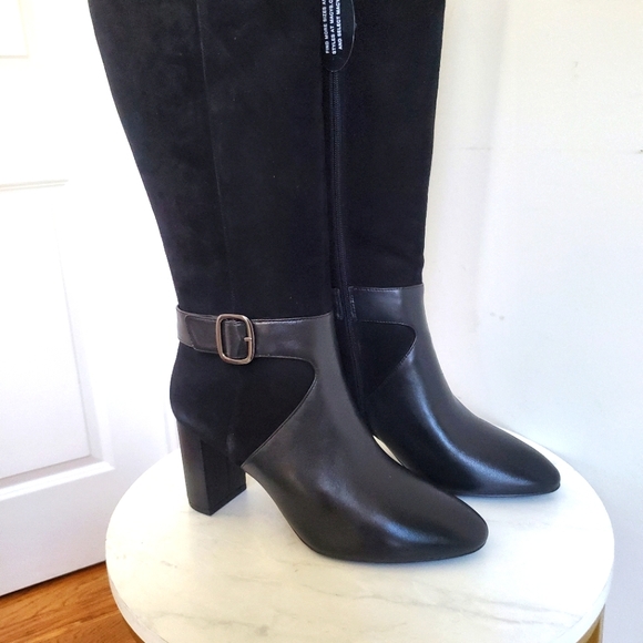 NEW 🖤 Alfani Womens Nelsonn Black Leather Buckle Calf Knee High Zip Boots 9.5M - Picture 3 of 14